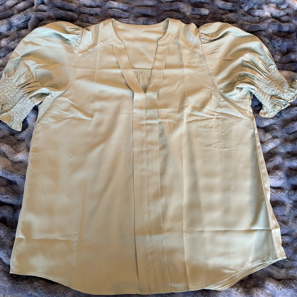 Elegant Sage Green Puff Sleeve Blouse